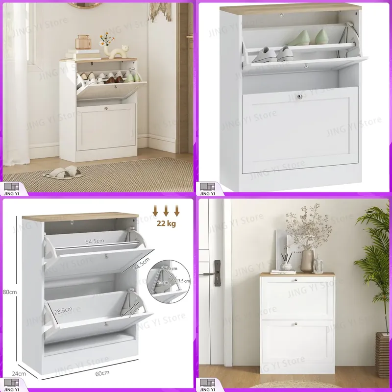 Shoe Rack Cabinet Narrow Entryway - Smalle schoenenkast met 2 opklapbare laden,