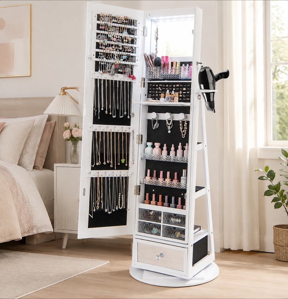 Full Length Mirror Jewelry Armoire - 360 ° Draaibare sieradenkast met spiegel