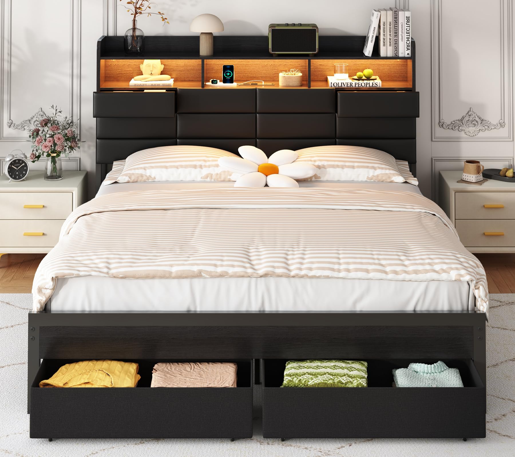 King Size Bed Frame With Storage Drawers - Bedframe in kingsize met opberglades en