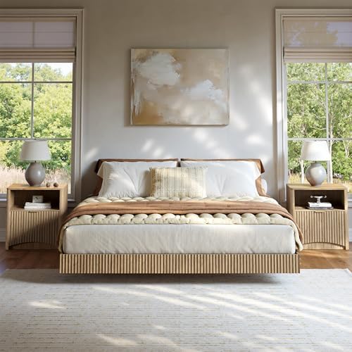 Floating Nightstand With Led Light - Slaapkamerset, zwevend queensize bedframe & nachtkastjes,