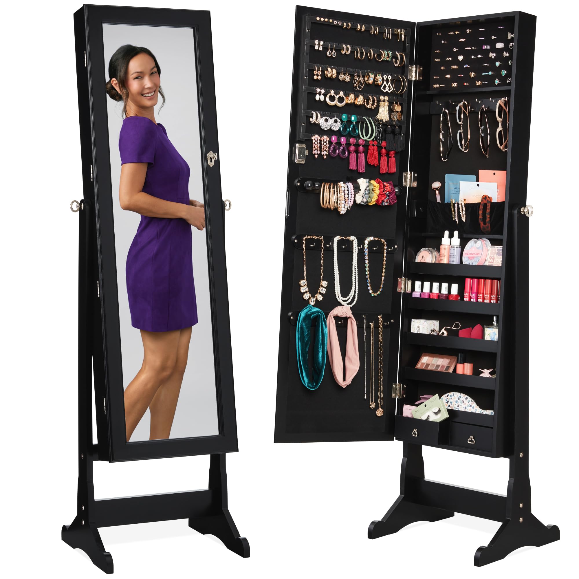 Full Length Mirror Jewelry Armoire - Vrijstaande kledingkast voor sieraden, spiegel in