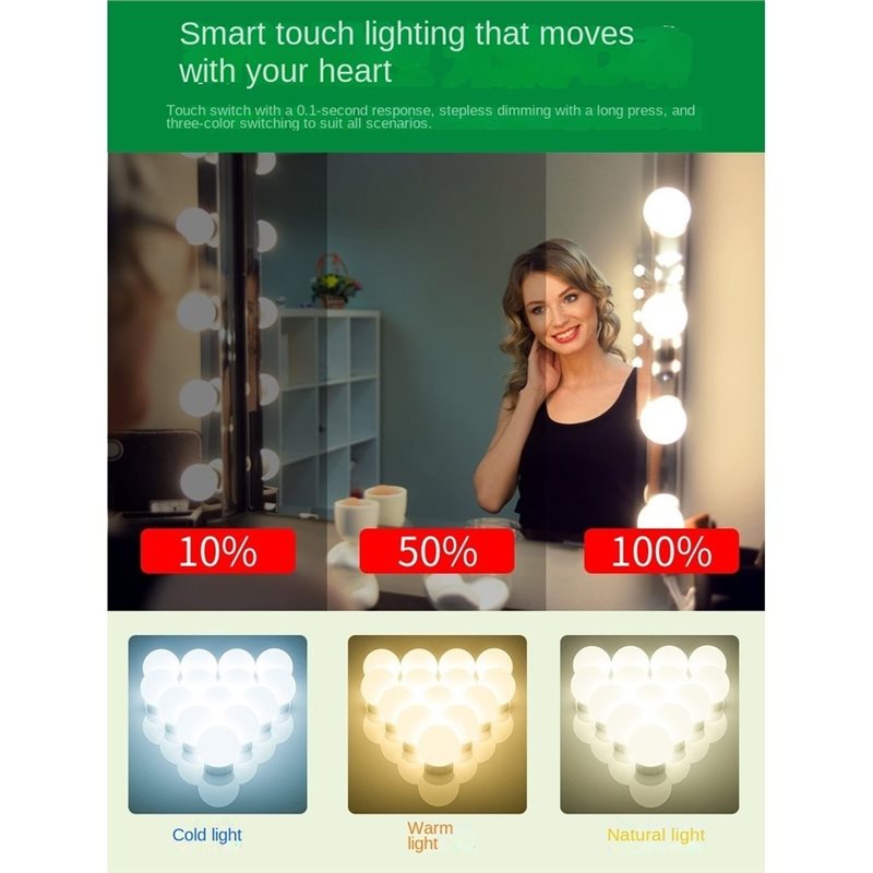 Dressing Table Vanity With Lighted Mirror - Oplaadbare LED-lamp voor make-up, met 10