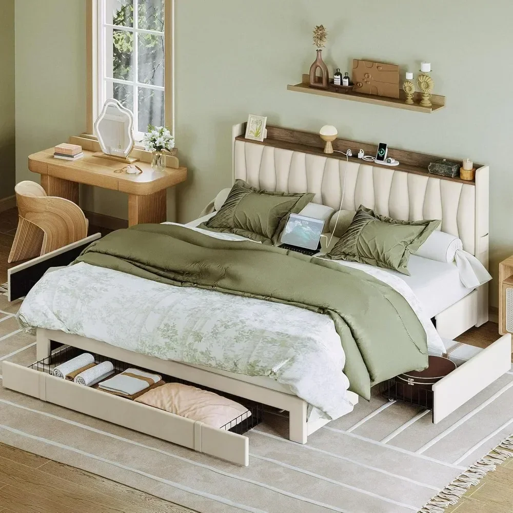 King Size Bed Frame With Storage Drawers - &King Size Bedframe met opbergruimte in