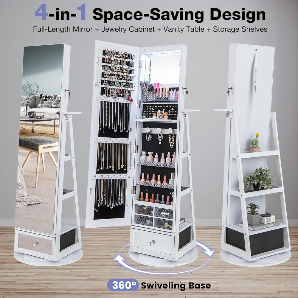 360 °   Draaibare sieradenkast - Full Length Mirror Jewelry Armoire recensie en prijs