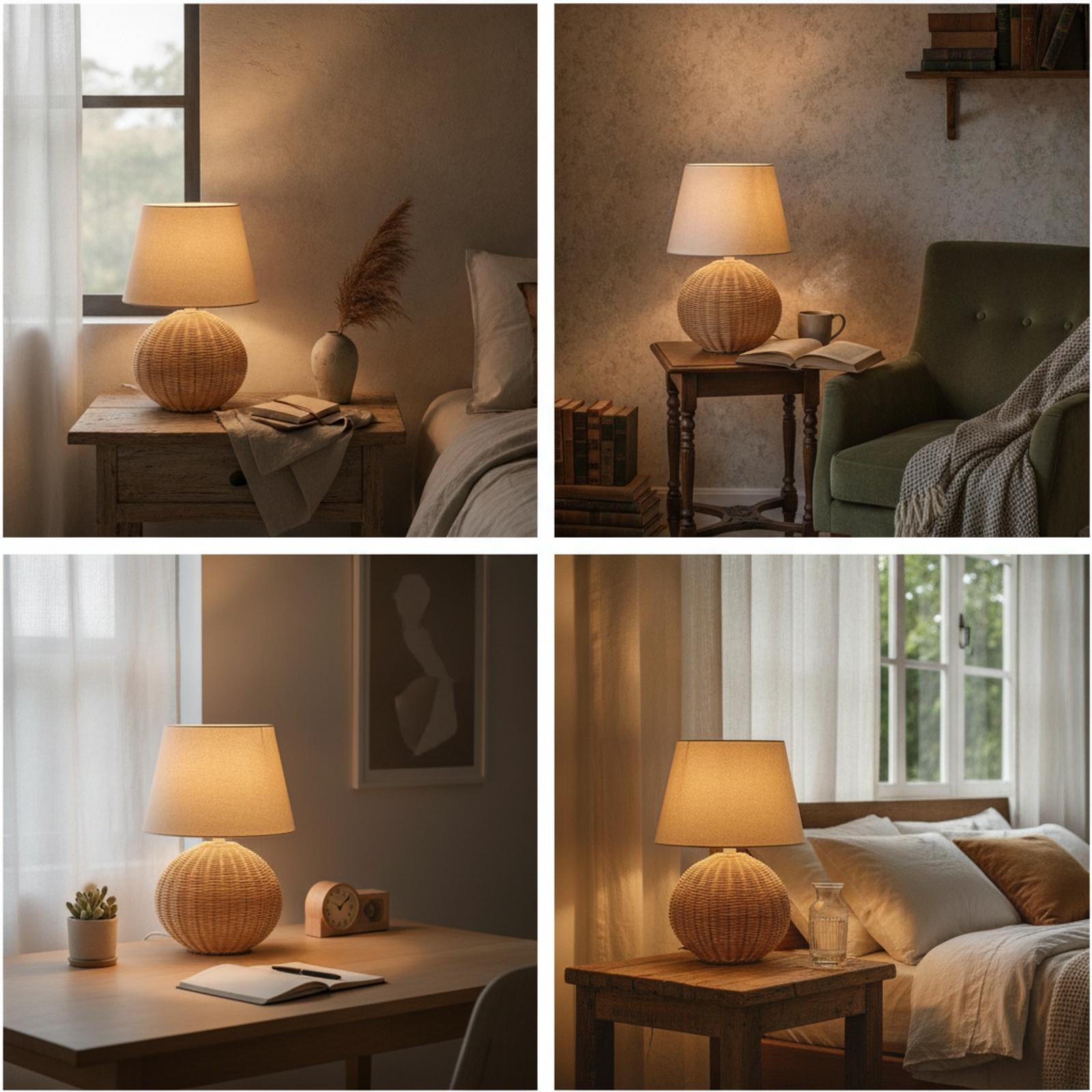 Bedlampje met rotan voet en st - Bedroom Furniture recensie en prijs