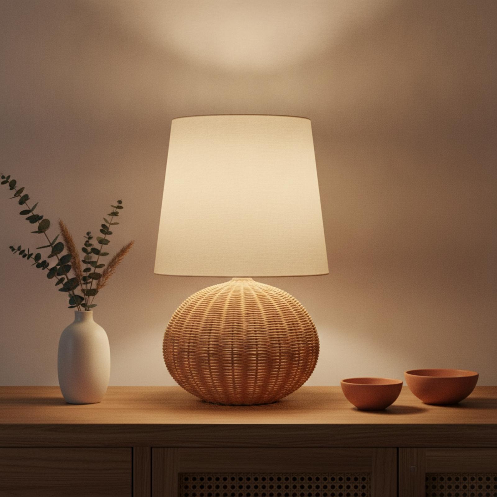Bedlampje met rotan voet en st - Bedroom Furniture recensie en prijs