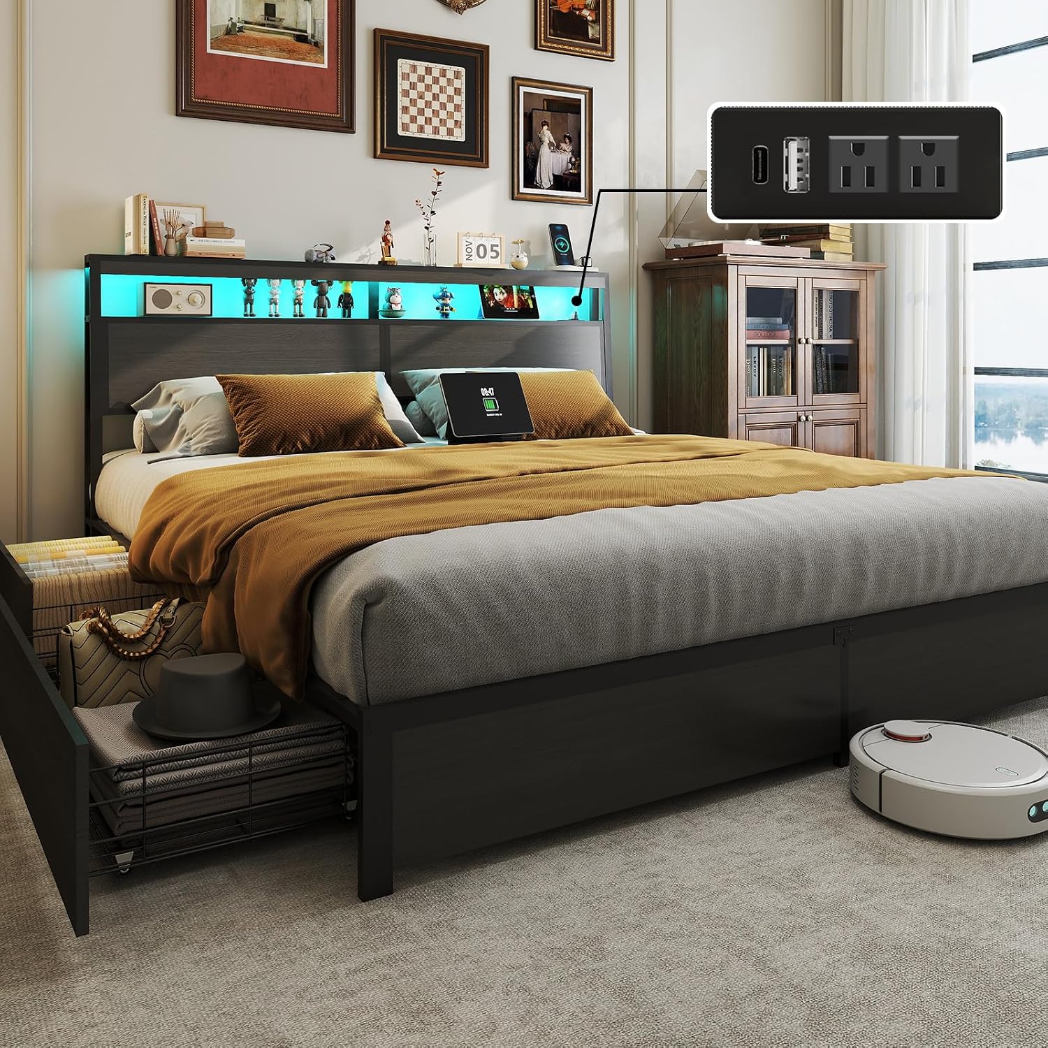 Kingsize bedframe met LED-verl - King Size Bed Frame With Storage Drawers recensie en prijs