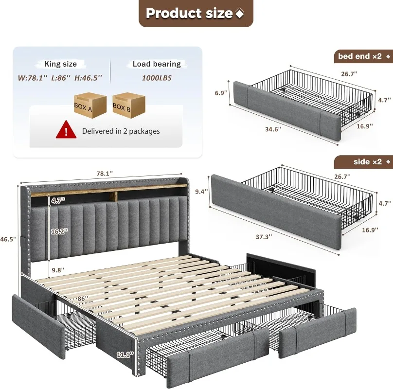 EnHomee gestoffeerd kingsize b - King Size Bed Frame With Storage Drawers recensie en prijs