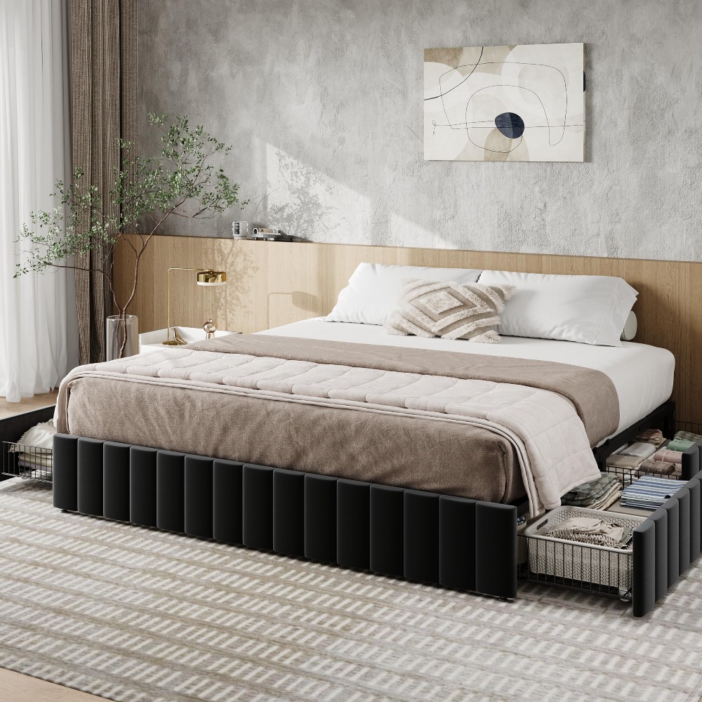Kingsize platformbedframe met  - King Size Bed Frame With Storage Drawers recensie en prijs