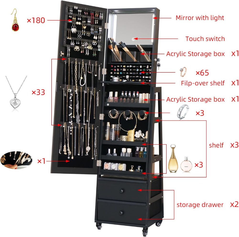 Afsluitbare staande sieradenka - Full Length Mirror Jewelry Armoire recensie en prijs
