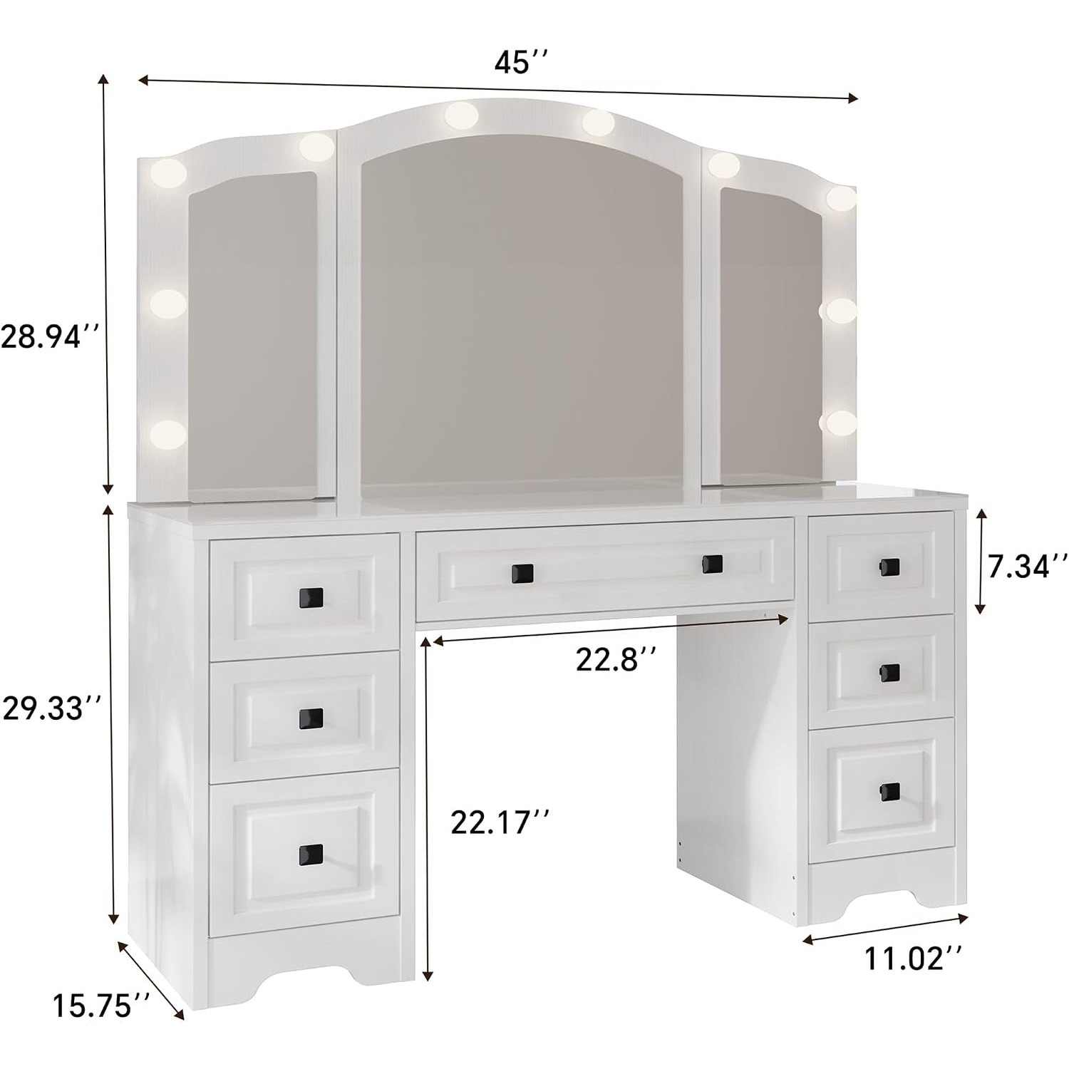 Verlichte kaptafel, driedelige - Dressing Table Vanity With Lighted Mirror recensie en prijs