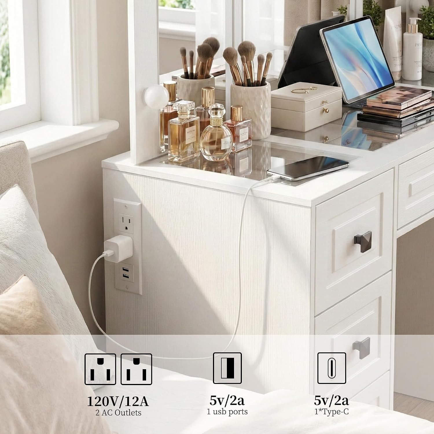Verlichte kaptafel, driedelige - Dressing Table Vanity With Lighted Mirror recensie en prijs