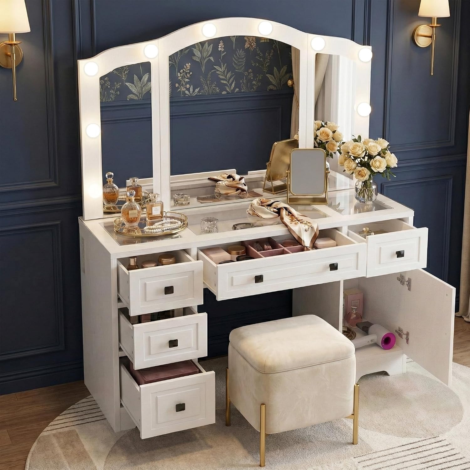 Verlichte kaptafel, driedelige - Dressing Table Vanity With Lighted Mirror recensie en prijs
