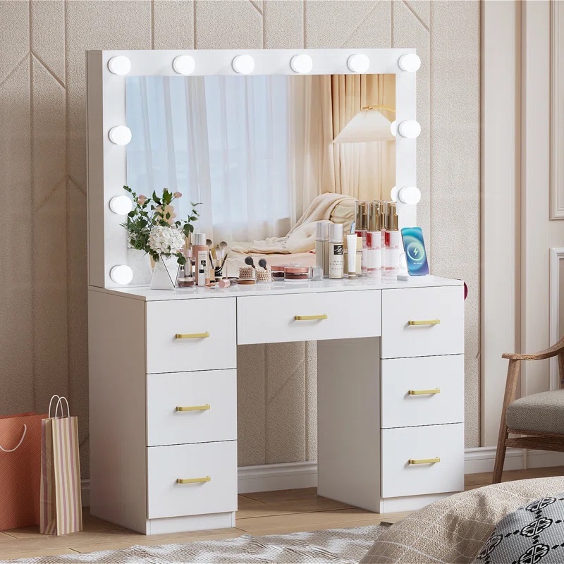 Moderne wit verlichte spiegel  - Dressing Table Vanity With Lighted Mirror recensie en prijs