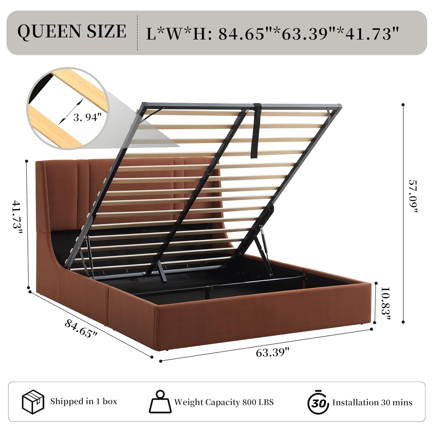 Queen-size bedframe met opberg - Gas Lift Storage Bed Hydraulic recensie en prijs