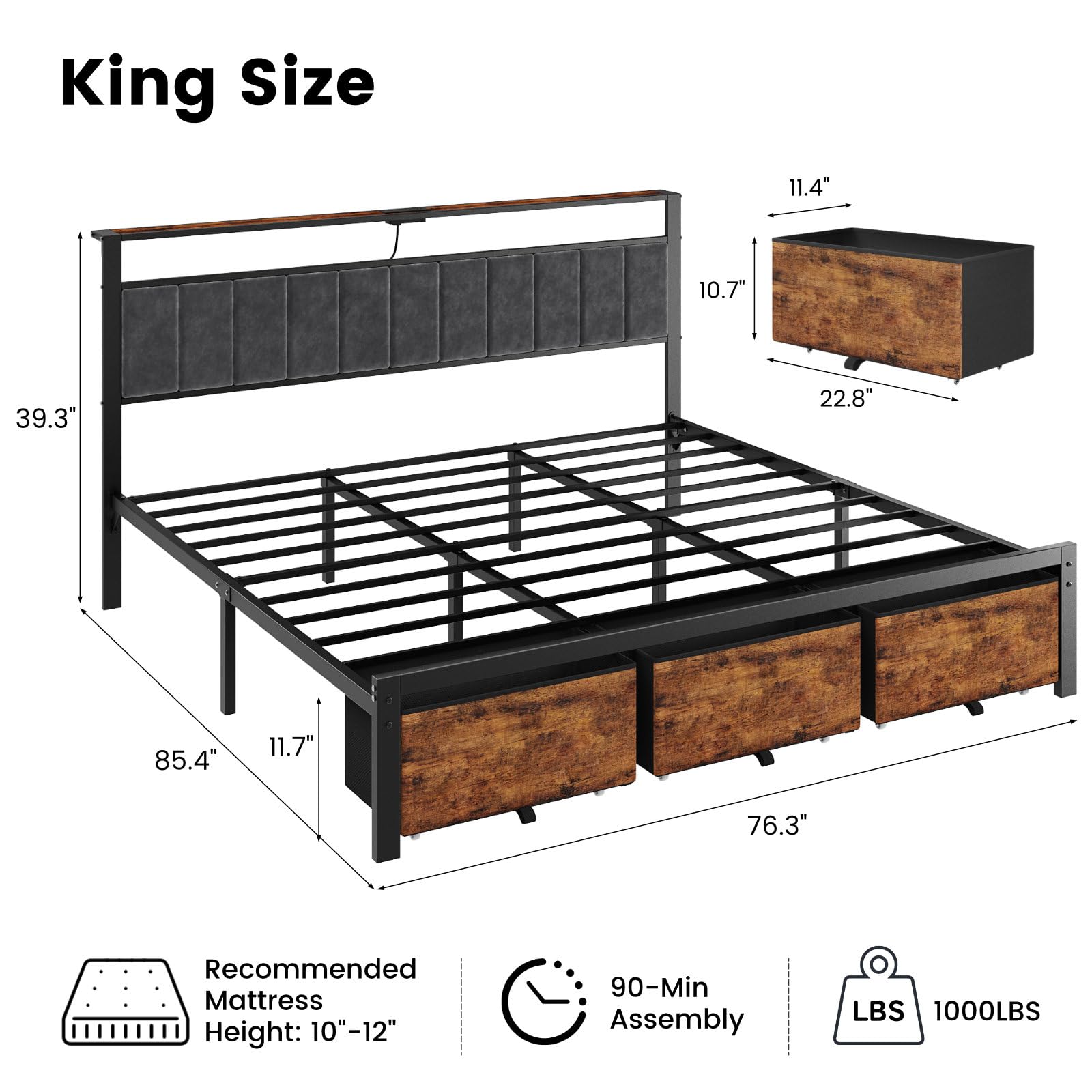 Bedframe in kingsize met opber - King Size Bed Frame With Storage Drawers recensie en prijs
