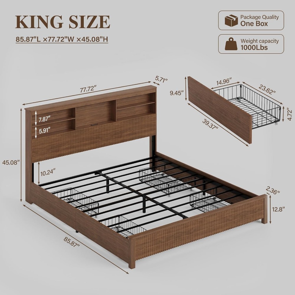 Bedframe voor een kingsize bed - King Size Bed Frame With Storage Drawers recensie en prijs