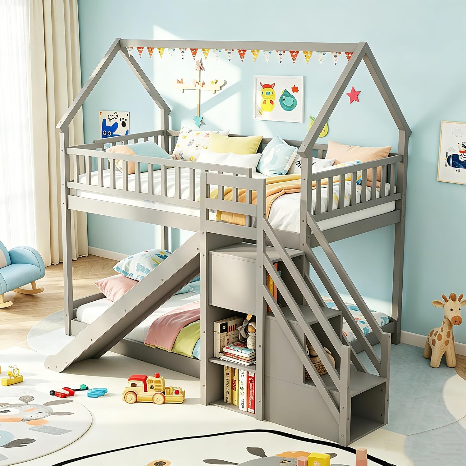 Twee-laags stapelbed met glijb - Bunk Bed With Stairs And Slide recensie en prijs