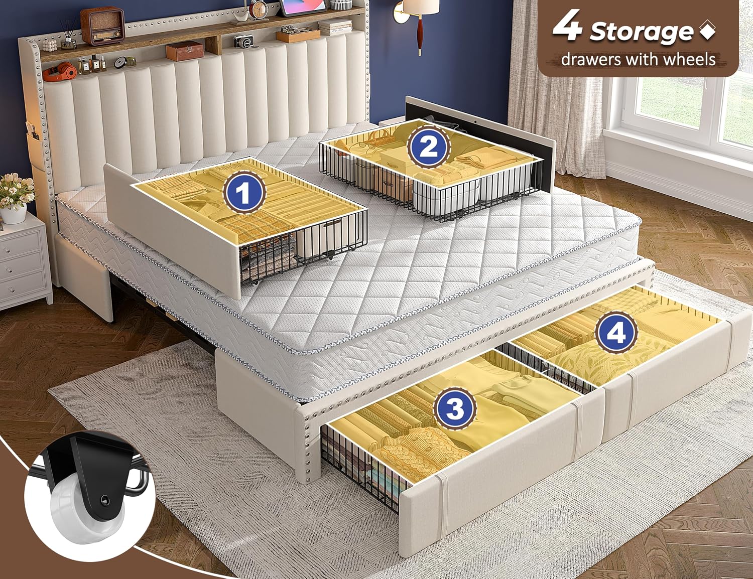 Kingsize bedframe met 4 opberg - King Size Bed Frame With Storage Drawers recensie en prijs
