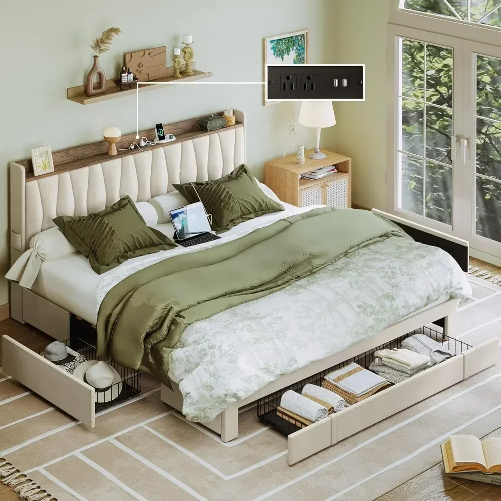 &King Size Bedframe met opberg - King Size Bed Frame With Storage Drawers recensie en prijs