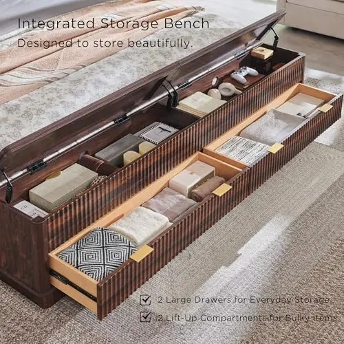 Gecanneleerd kingsize bedframe - King Size Bed Frame With Storage Drawers recensie en prijs