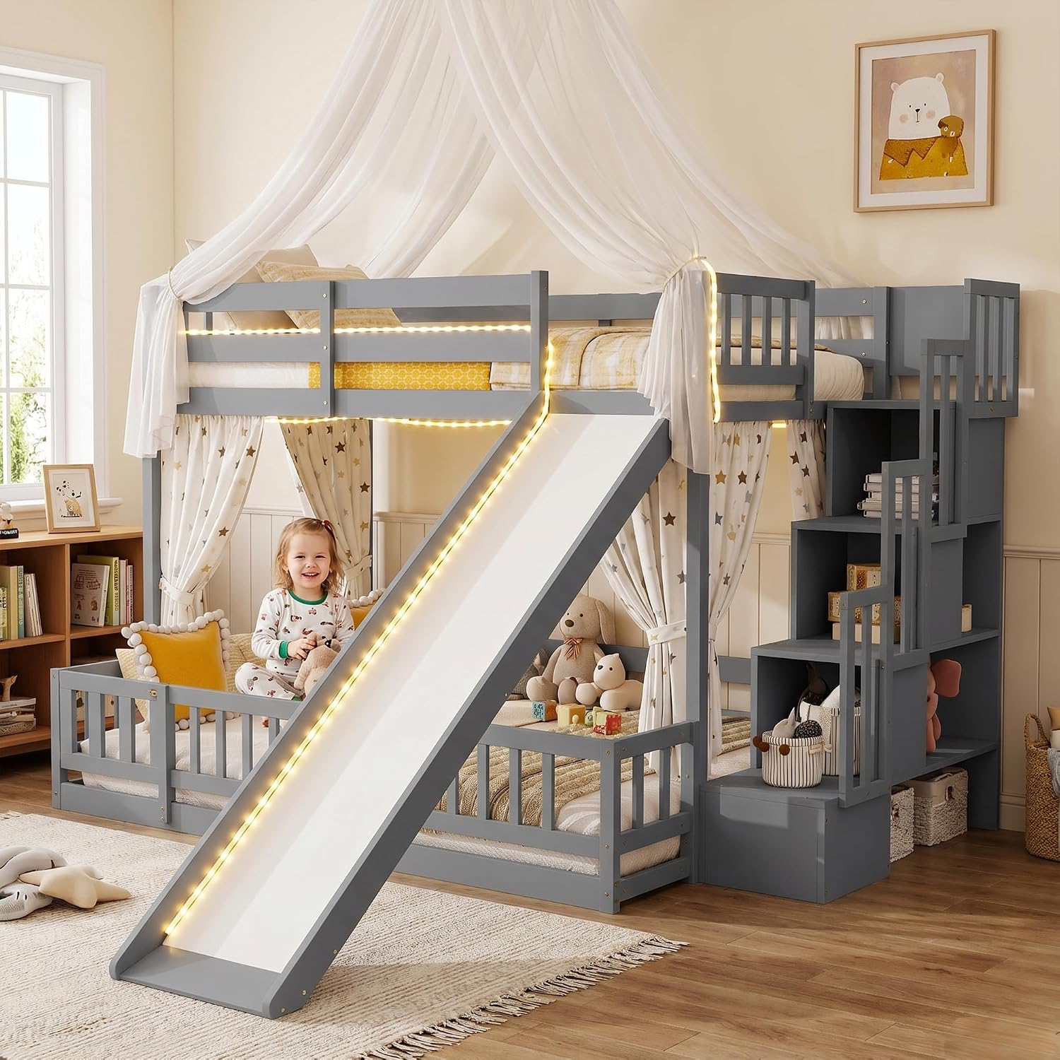 Tweepersoonsbed met een extra  - Bunk Bed With Stairs And Slide recensie en prijs