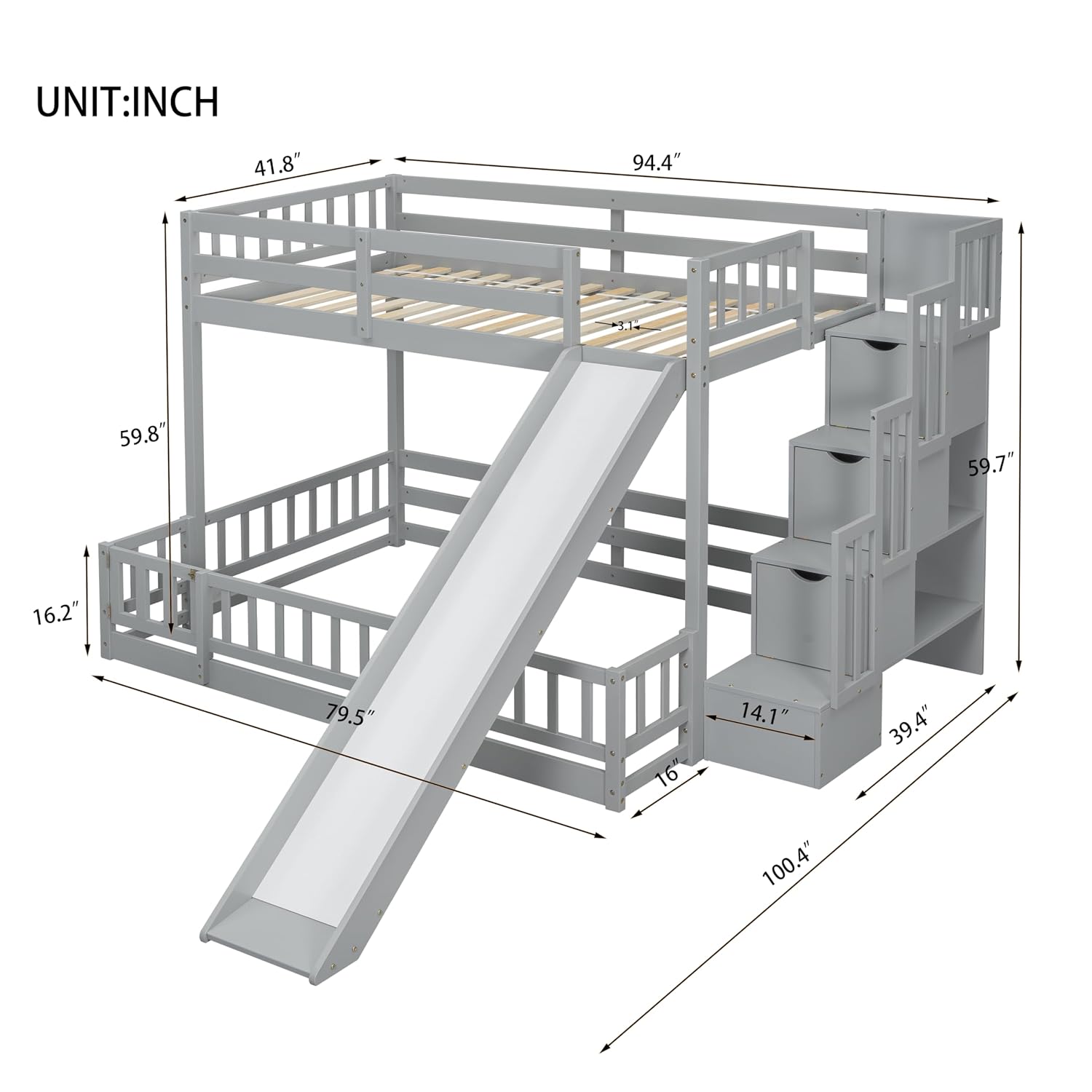 Tweepersoonsbed met een extra  - Bunk Bed With Stairs And Slide recensie en prijs